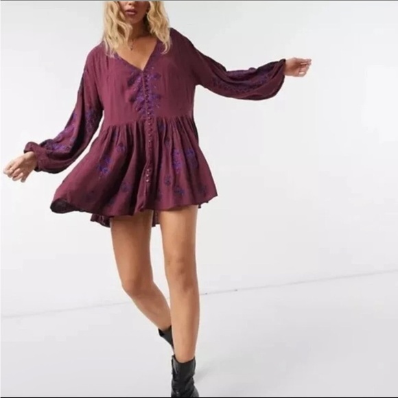 Free People Boho Arianna Embroidered Tunic Dress Size L - Picture 1 of 10